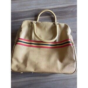 Amelia Earhart Luggage Bag Yellow 1970s Vintage Carryon Faux Leather Stripe